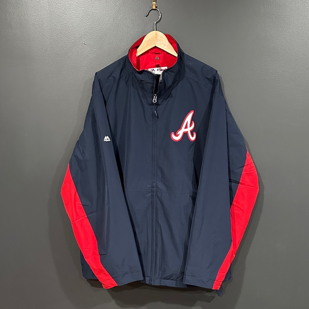 Majestic Navy and Red Atlanta Braves A Logo Windbreaker
